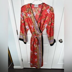 Vtg 80's Mary McFadden Peignoir Set Nightgown Robe Multicolor Paisley